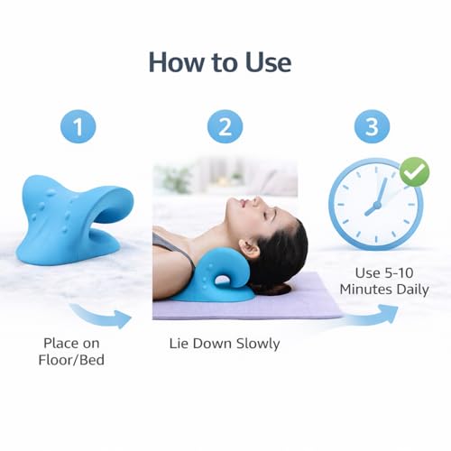 Image of Neck Support Stretcher Pillow for Neck Pain Relief | Cervical Traction Device with Acupressure Massage | Chiropractic Neck & Shoulder Relaxer | Posture Corrector for Home & Office | Sky Blue (Neck Traction Pillow)