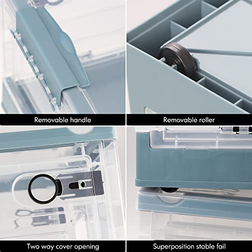 Homeforce Closet Organizers And Storage - Stackable Storage Bins With Lids And Wheels, 23 Gal Collapsible Plastic Storage Containers, 2 Pack Foldable Box For Dorm Bedroom Organizing,Blue #TOP2