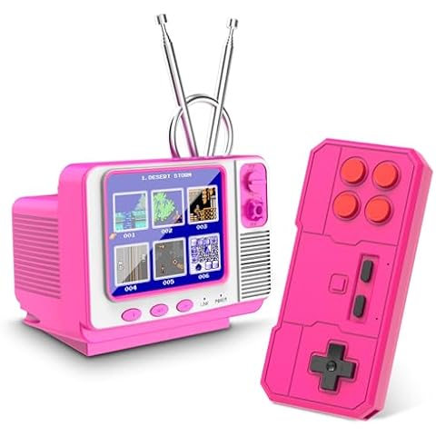 EASEGMER Handheld Games - GV300S 168 Classic Retro Video Game with 3.0 Inch Screen Electronic Mini TV Style Support Connecting TV and Two Players (Pink) Cover