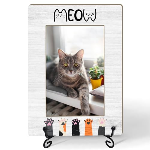 lamocho Cat Picture Frame Cat Lover Gifts for Pet Owner Christmas Memorial Gifts for Friends Women Desk Decor Meow Kitten Paw Photo Frame (4x6 Horizontal) -S21