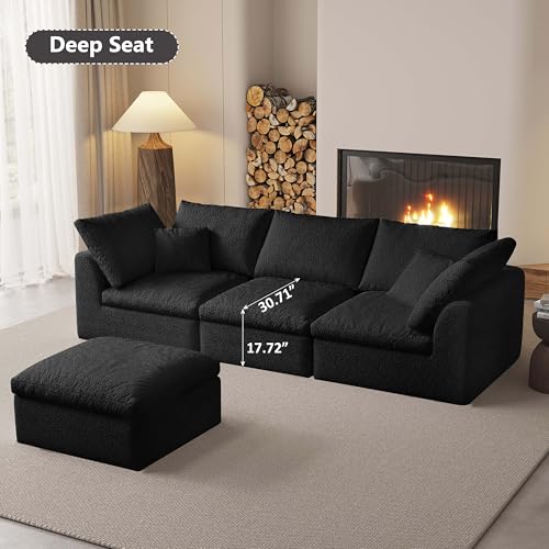 Image of Modular Sectional Sofa Couches L-Shape Couch 3 Seat Modular Sofa Memory Foam Sectional Couches for Living Room (Black, 108 inch+3 Seater+1 Ottoman)