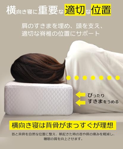 【ベッドアンドマットレス】横寝専用まくら 浮遊立方 幅50×奥行き30×高さ14cm キューブ型ピロー 呼吸のしやすい構造 肩への負担を軽減 肩幅の分だけ頭をしっかり支え 高さのある枕 厚みのあるまくら キュービック型 横寝枕 横向きピロー [3]