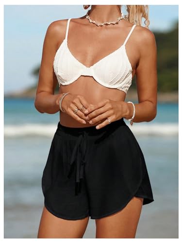 Floerns Women's See Through Swimwear Drawstring Waist Beachwear Cover Up Shorts4