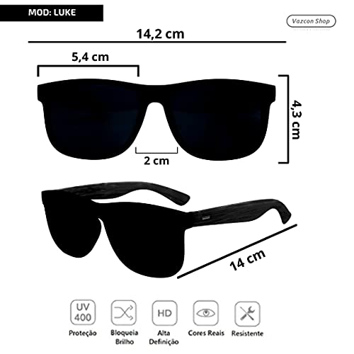 Óculos de Sol Luke Amadeirado Quadrado Masculino C/Proteção Uv400 (Preto c/Marrom)