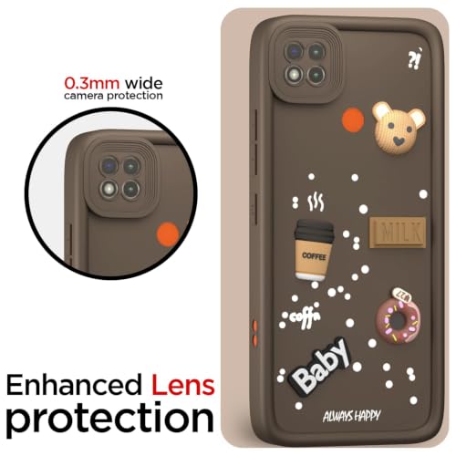 Image of Bintage Cute Fun Ball | Taddy Cartoon 3D Smiley Coffee Cup | Milk Donut | Full Camera Protection Back Cover Compatible for Mi REDMI 9 Activ / 9C / Redmi 10A - Brown