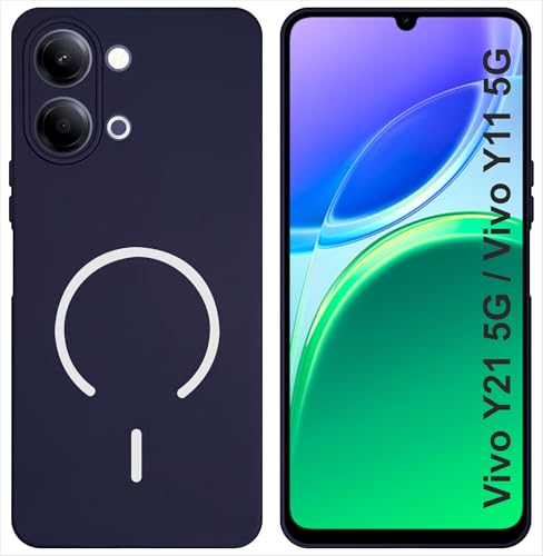 Image of SBMS Silicone Back Cover Case for Vivo Y21 5G / Vivo Y11 5G | Soft Micro-Fibre Lining Inside | Magsafe Print On Back Side Camera Protection Bump | Shockproof Case Vivo Y21 5G 2026 (Blue)