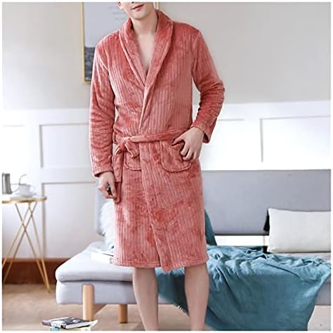 CZDYUF Men’s Nightgown Autumn and Winter Thickened Soft Warm Flannel Plus Size Bathrobe Home Service (Color : A, Size : One size)