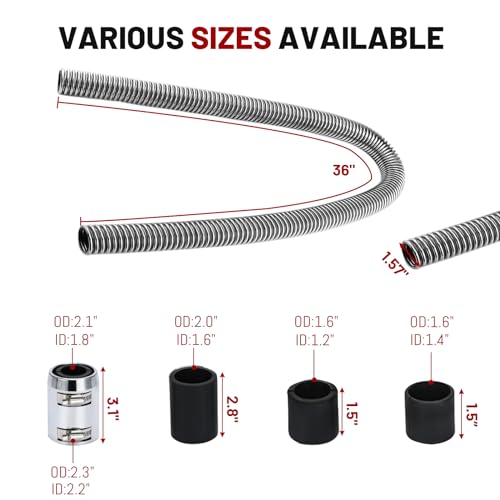 36" Flexible Radiator Hose Kit, Stainless Steel Coolant Water Hose Kit Universal with 2 Chrome Caps for 1-1/4“, 1-1/2”, 1-5/8“ OD Necks, Silver (4 Clamps) by BOMLING - Image 2