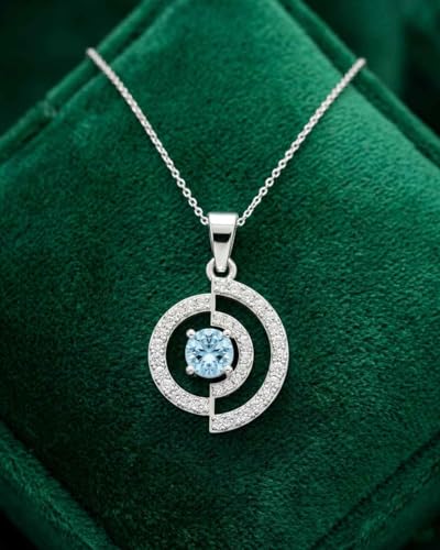 Image of Clara 925 Sterling Silver Blue Pendant Necklace with Chain | Platinum Plated |Minimal Daily Wear | Gift for Women & Girls