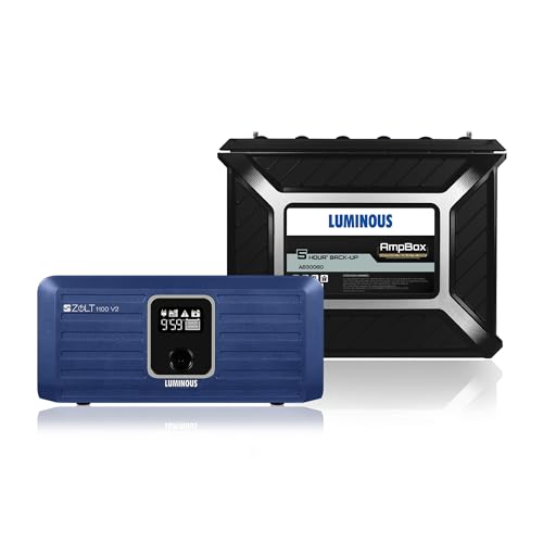Image of Luminous Zolt 1100 Inverter + Ampbox AB30060 Gel Battery Combo - 900VA /12V Pure Sine Wave Inverter with Maintenance-Free Gel Battery | Ideal for Home, Office & Shop Use | 5 Hour Backup Duration