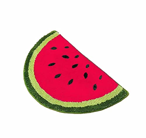 HYST Baby Playtime Cozy Watermelon Cute Fruits Half Round Shaped Bedroom Bathroom Doorway Kitchen Floor Rug Carpet Water Absorption Non-Slip mat for Kid's Room 40x60CM Red