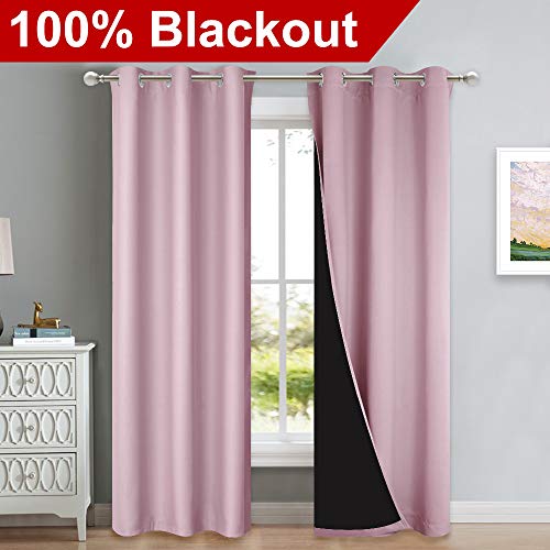 Image of NICETOWN Blackout Curtains 80 inches Long, 2 Pieces, 42 inch Wide Each Panel, Lavender Pink, Full Light Blocking Drapes with Black Liner for Nursery, Thermal Insulated Draperies for Hall, Villa