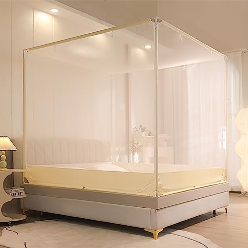 Bed Netting Canopy for Girls Mosquito Net Bed Frame Curtain Brackets 4 Corners Post Bed Curtain Canopy for Bedroom Decoration,Yellow,Queen,Yellow-Twin