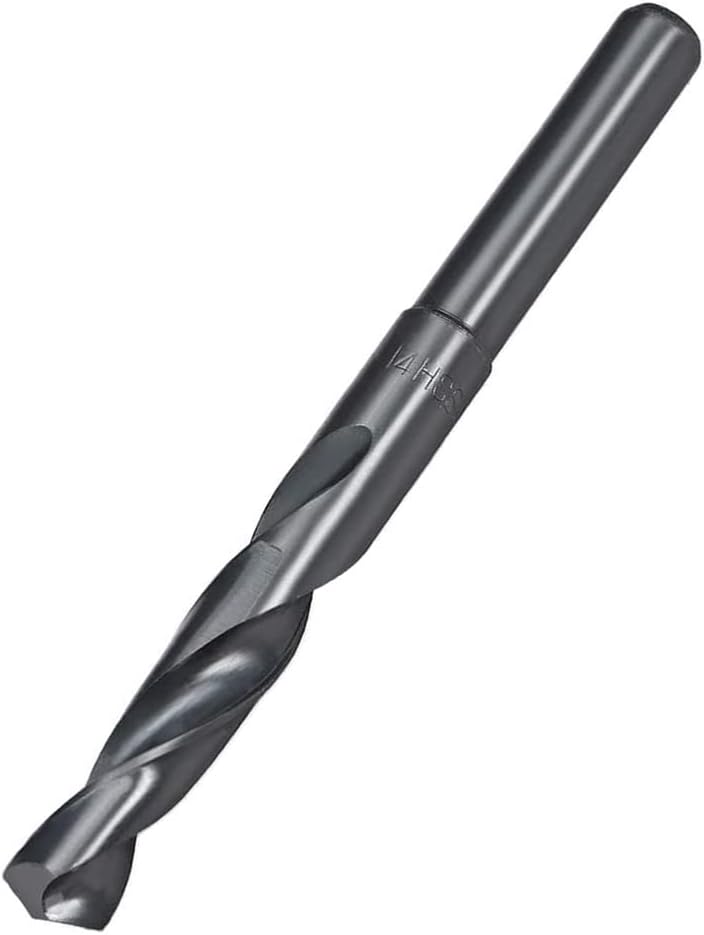Auniwaig 0.55" Reduced Shank Drill Bit, 14mm Rolling Nitriding Black Oxide High Speed Steel HSS 6542, for Aluminum Plate Copper Wood Stainless Steel