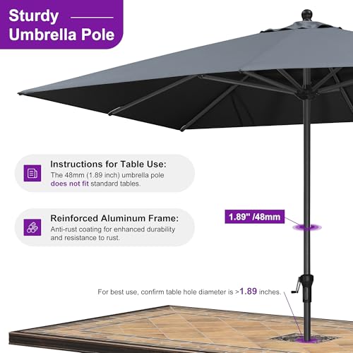 Image of PURPLE LEAF Outdoor Market Umbrella 10' x 8' Rectangle Gray 8 Sturdy Ribs