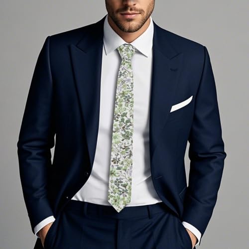 Image of Cotton Floral Ties for Men 2.76 inch Men's Skinny Tie Linen Flower Printed Neck Tie for Wedding Dating Party