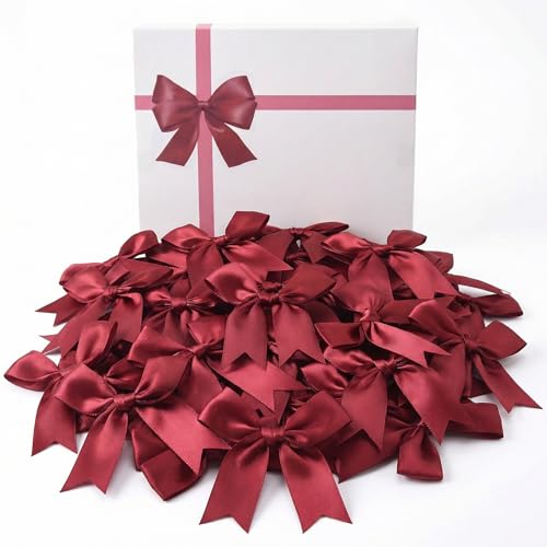 Red Gift Wrap Bows – 50pcs 3.3 Inch Elegant Satin Bows for Gift Wrapping, Wedding Decor, Baby Shower, Party Decorations, Birthday, Easter, Christmas, Anniversary, DIY Crafts, Gift Bags