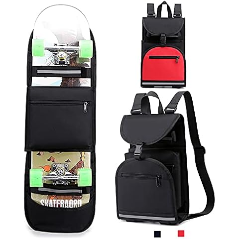 BRAVORD Foldable Skateboard Backpack Bag Carrier with Adjustable Shoulder Straps for Double Kick Longboard Electric Skateboard, Unisex (BLK) Cover