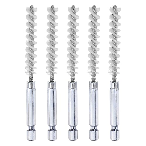 HARFINGTON 5Pcs Nylon Bore Brush 8mm Dia 4" Long Cleaning Twisted Wire Brush with Handle 1/4" Hex Shank for Tubes, Ports, Bearings