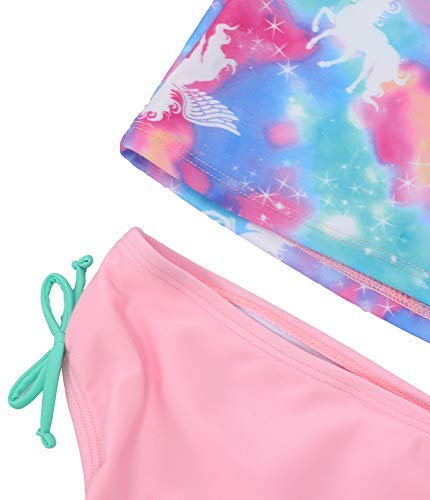 Image of DUSISHIDAN Kid's Girls Swimsuits Cute Rainbow Unicorn Two Piece Tankini Sets Bathing Suits