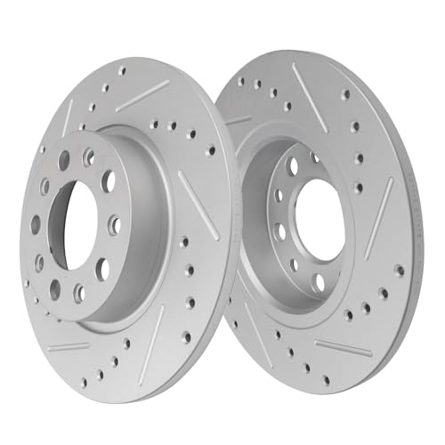 Image of Detroit Axle - Rear Brake Kit for Jeep Compass Renegade Fiat 500X Dodge Hornet Drilled and Slotted Disc Brake Rotors Ceramic Brakes Pads 2017 2018 2019 2020 2021 Replacement : 10.94 inch inch Rotor