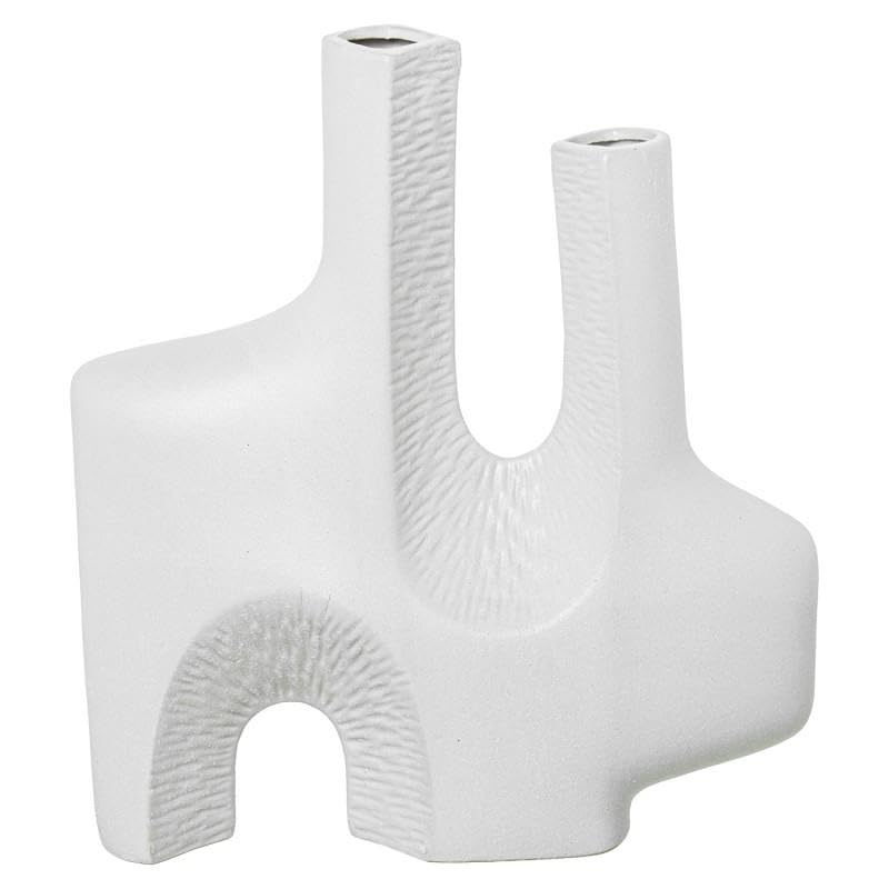 Vase de table blanc DRW en céramique à 2 douilles chic de 34x32 cm