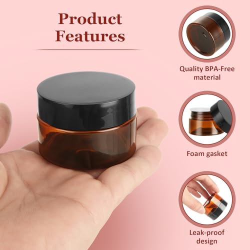 100 Pack 1oz Amber Plastic Jars with Lids, Round Cosmetic Jars Refillable Makeup Containers for Cream, Lotion, Powder, ointment, Beauty Products etc3