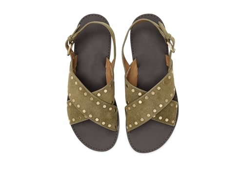 Image of Madewell, Women, The Tuley Crossover Sandal in Suede, Aged Olive, 5.5, Medium