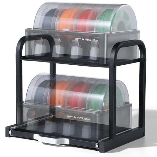 YOOPAI AMS Rack for Bambu Lab AMS/AMS 2 Pro & Anycubic ACE Pro/ACE 2 Pro Vertical Workspace Organizer Holds 2 Units Pull-Out Drawer Easy Assembly