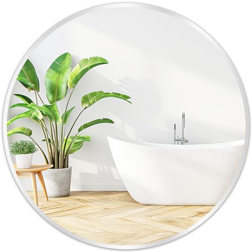Image of Fabuday Silver Circle Mirror for Wall 20 inch - Round Mirror for Bathroom, Entryway, Living Room, Hallway, Bedroom Decor, Small Matte Frame Mirrors