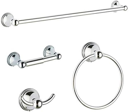 BGL 4 Piece Bathroom Hardware Accessory Set, 24 inch Single Towel Bar (Chrome)
