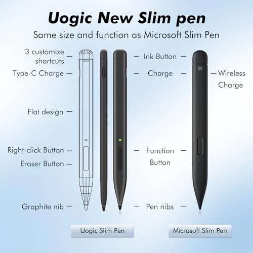 Image of Uogic Slim Pen 2 for Surface, with 4096 Pressure, Erase & Right-Click, Palm Rejection for Surface Pro (4th /5th /6th /7th /7+ /8th /9th /10th Gen), Surface Duo (1st /2nd Gen), Surface Book (1st /2nd /3rd Gen)