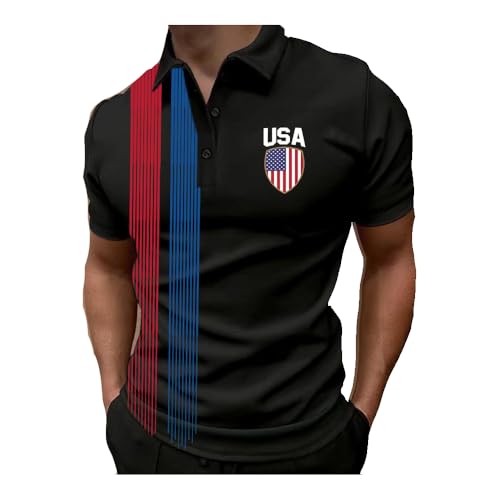 Men's USA Flag Print Polo Shirt Stars and Stripes American Flag Tshirt