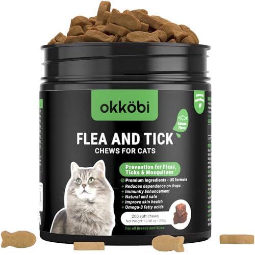 Flea and Tick Prevention for Cats Chewable - 200 Chews - Feral Cat Flea & Tick Control - Packed with...