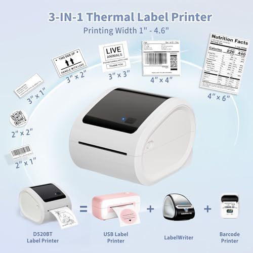 Image of ASprink Bluetooth Thermal Label Printer 4x6 - D520BT Thermal Shipping Label Printer Build-in Holder, Wireless Label Printer for Small Business, Compatible with USPS, Shopify, Ebay,Amazon, White
