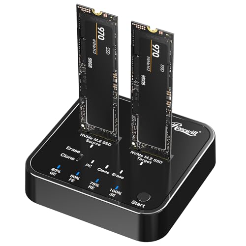 Image of Rosewill M.2 NVMe Cloner + Eraser, M.2 Duplicator Dual Bay NVMe Enclosure, Tool-Free 20Gbps USB3.2 Gen 2X2 SSD to USB Adapter M.2 Docking Station for M Key PCIE NVMe SSD Reader, Offline Clone & Erase