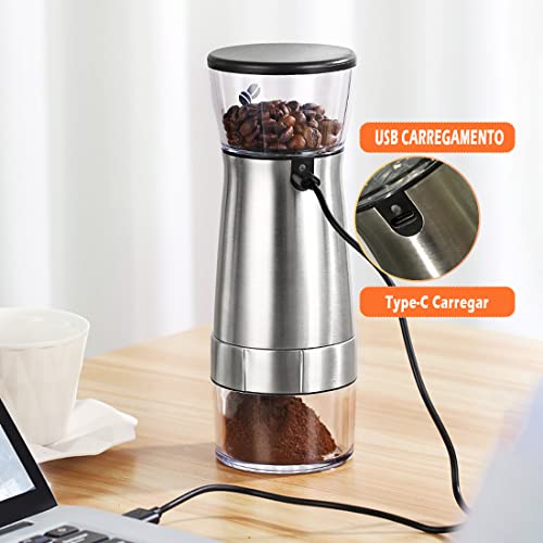 Iruihoo Moedor de café elétrico, Aço inoxidável automático portátil moedor de grãos de cafe, ajustáv