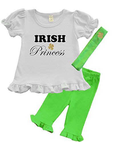 PandoraTees Infant Girls St. Patrick's Day Outfit - Irish Princess, White, 12-18m