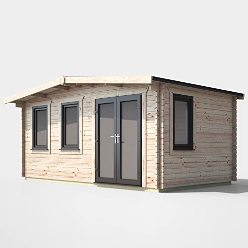Powersheds High Grade Premium Apex Chalet Log Cabin with Double Door, EPDM Rubber Roofing, Door & Window Flexibility, made from Extra Thick Timber & Toughened Glass (Right Orientation Door)