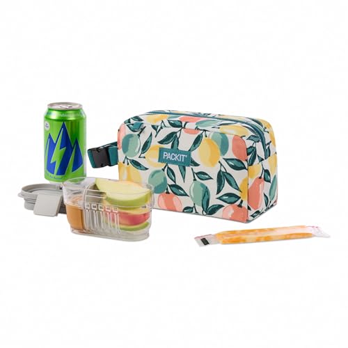 Image of PackIt Freezable Small Insulated Snack Box, Citrus Orchard, with EcoFreeze Technology (Built-in Ice Pack), Mini Cooler or Small Lunch Bag, For Fresh Snacks On the Go, for Work, Gym, or Travel