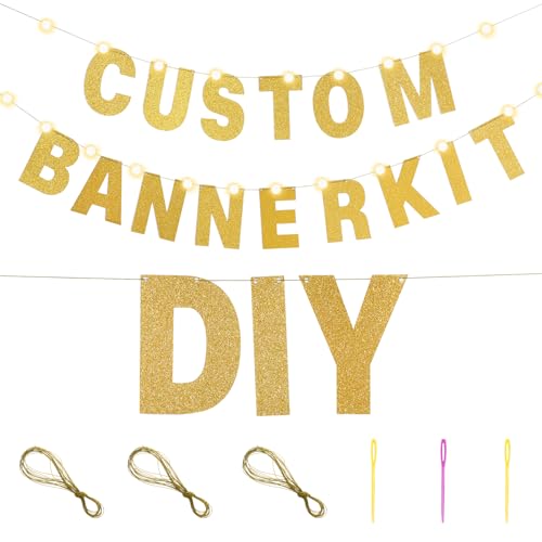 TaoBary 112 Pcs DIY Letter Kit Glitter Customizable Banner Letters Include 107 Letters and Numbers 3 Rope and 2 Needles for Birthday Halloween Christmas Wedding Valentine Party Decor(Gold) by TaoBary - Image 5