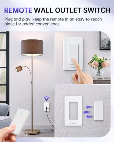 HAPYTHDA Remote Control Outlet, Wireless Wall Mounted Light Switch, 15A/1500W Remote Plug in On Off Switch for Lamps & Household Appliances, No Wiring, 300 FT RF Range, Compact Design, TUV Listed