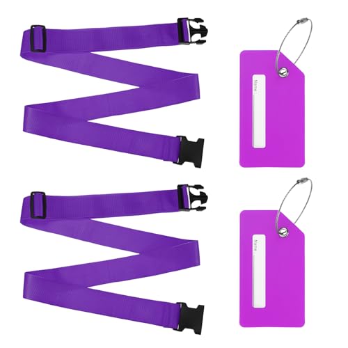 Image of M METERXITY 2-Sets Luggage Straps TSA Approved, Travel Straps for Luggage Suitcase Tags Set, Adjustable Suitcase Belt [Purple]