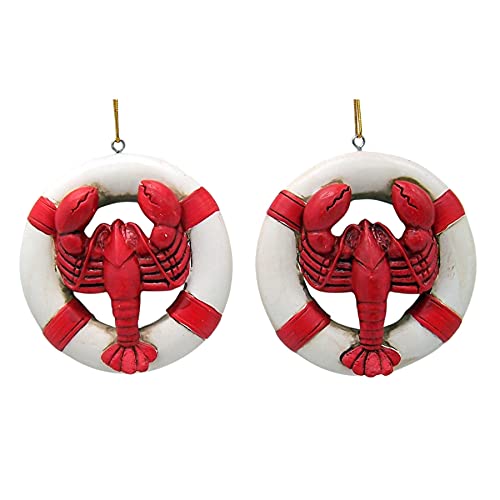 Lobster with Life Ring Preserver Ornaments, Christmas Decoration, Nautical Theme, Set of 2, 3.25 Inches