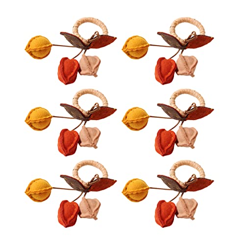 MANMAOHE 6 anillos de servilleta de tela hechos a mano cosidos a mano con hojas y frutas de oliva, hebilla rústica para decoración de mesa de boda, fiesta Cover