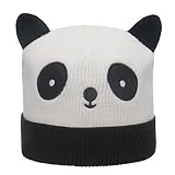 CLISPEED Bonnet D’Hiver Femme en Acrylique, Motif Panda, Revers, Très Chaud, Coupe Ajustée, pour Sorties en Famille et Centres Commerciaux