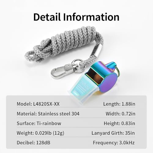 Image of HUTOU Whistle Stainless Steel Coach Sports Whistle with Lanyard, Loud Crisp Sound Whistle Ideal for Coaches, Referees, and Official