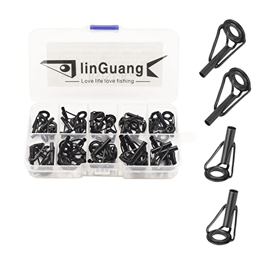 LINGUANG Fishing Rod Replacement Tips Repair Kit 35Pcs and 40Pcs, 50 pcs ，Stainless Steel Ceramic Ring Guide Tips… (B-50PCS Rod Tips)…