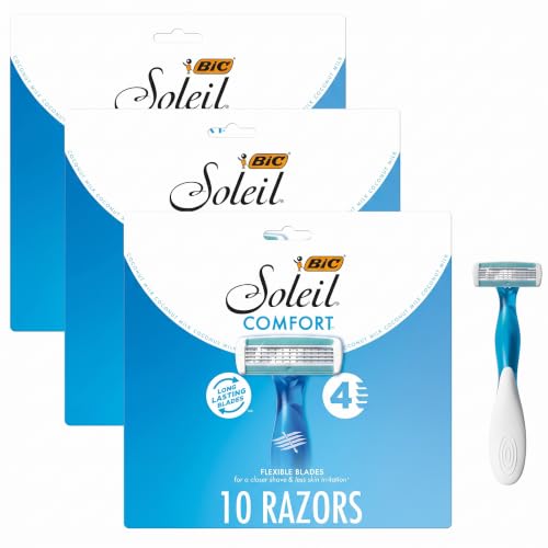 BIC Soleil 4 Women's Disposable 4 Blade Razors, Flexible Blades and Rubber Grip Handle, (Pack of 3)