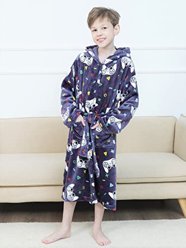 Doctor Unicorn Boys Soft Hooded Bathrobe Kids Warm Gamer Fleece Robe Sleepwear (Navy Gamer - 5-6 Years) #TOP2